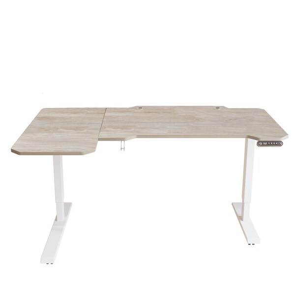 Homeroots 59" Adjustable Light Khaki and White L Shape Standing Desk 528670 - main