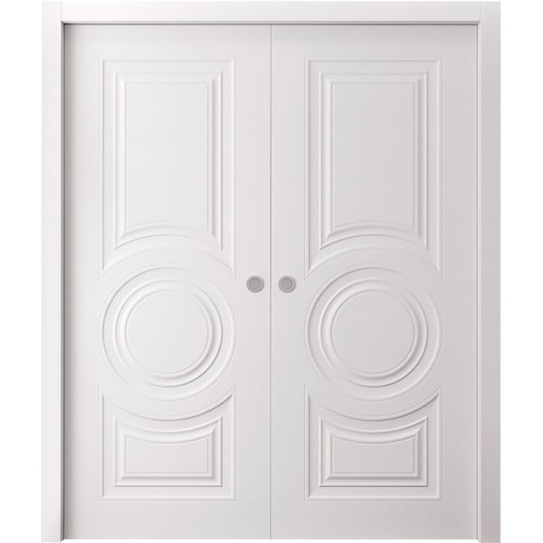 Sartodoors Sliding Double Pocket Doors 36 x 96 inches, BASIC 9801 White, Kit Rail Hardware, Solid Wood Inter BASIC9801DP-SKIN-3696 - main
