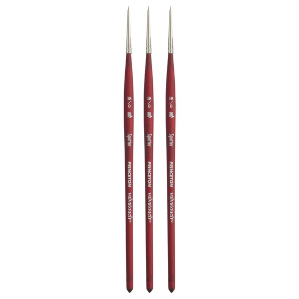 Princeton Velvetouch Spotter Brush, Synthetic Bristles, Short Handle Mixed Media Paintbrush, Size 18/0, 3PK P3950SP180 - main