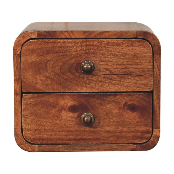 Homeroots 12" Brown Solid Wood Two Drawer Floating Nightstand 653840 - main