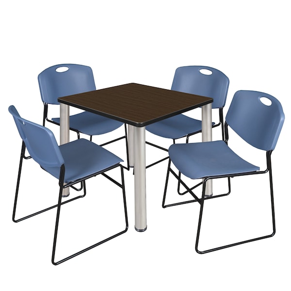 Regency Square Kee Breakroom Table W/ 4 Zeng Stack Chairs, 30 in W, 30 in L, Neo Walnut TB3030NWBPCM44BE - main