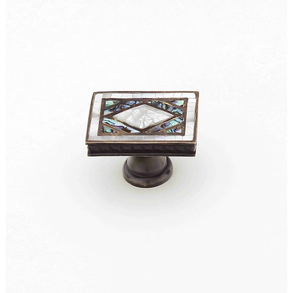 Schaub 1-7/8in x 1-1/4in Square White Mother of Pearl Diamond Avalon Bay Cabinet Knob Aged Dover Finish 659-WP-AD - main