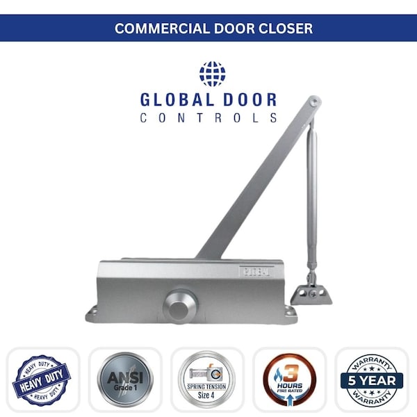 Global Door Controls Commercial Grade 1 Door Closer in Aluminum with Backcheck - Size 4 TC204-BC-AL - main