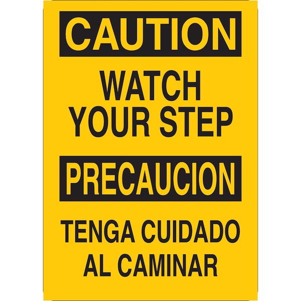 Brady Bilingual CAUTION Watch Your Step/Precaucion Tenga Cuidado Al Caminar Sign, Polystyrene 38700 - main