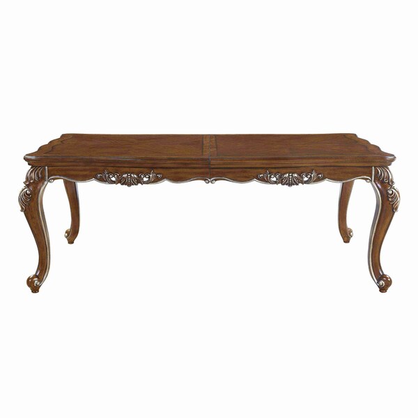 Homeroots 80" Oak and Silver Wood Removable Leaf Extendable Dining Table 631284 - main