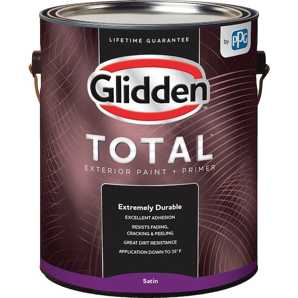 Glidden Total Exterior Paint + Primer Satin Wht & Pastel Base 1 Gallon GLTEX40WB/01 - main