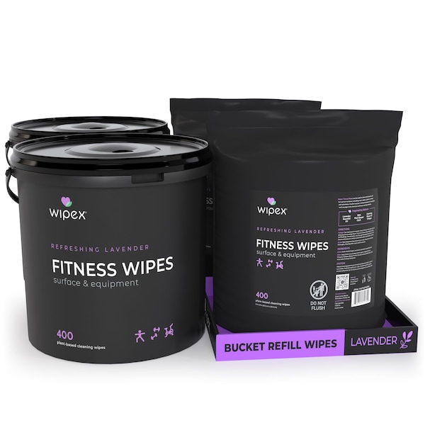 Wipex Plant-Based Gym Fitness Wipes 400ct Bundle, 2 Buckets + 2 Refills, Lavender, 1600 Wipes Total, 2PK WX72117LBR2 - main
