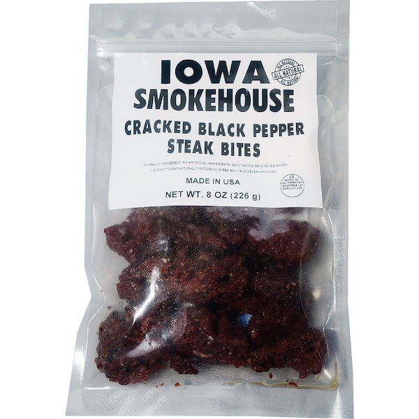 Iowa Smokehouse 8 Oz. Cracked Black Pepper Steak Bites Jerky is-sbbp - main