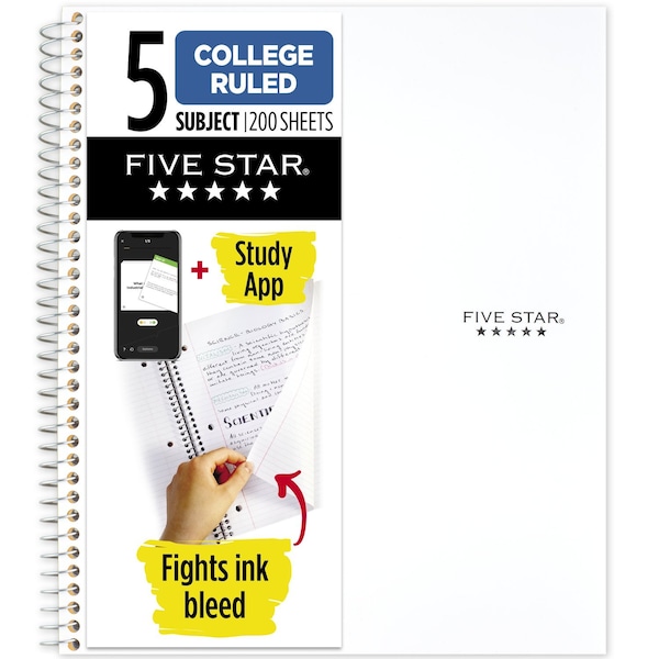 Five Star Wirebound Notebook, 5 Subject, College R 72460 - main