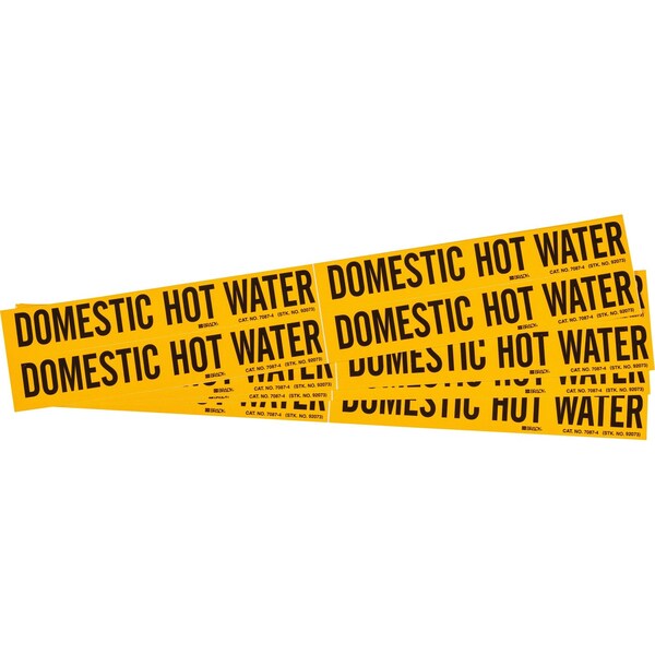 Brady Self-Adhesive Pipe Marker: DOM HOT WATER, 1.125in H x 7in W, Pack of 5 Each, 5PK 103549 - main