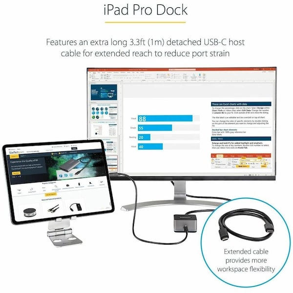 Startech.Com USB C MINI DOCK FOR IPAD PRO/TABLET - USB-C TO 4K HDMI/ 27W PD/ 3 PORT USB HUB DK30CHPH - main