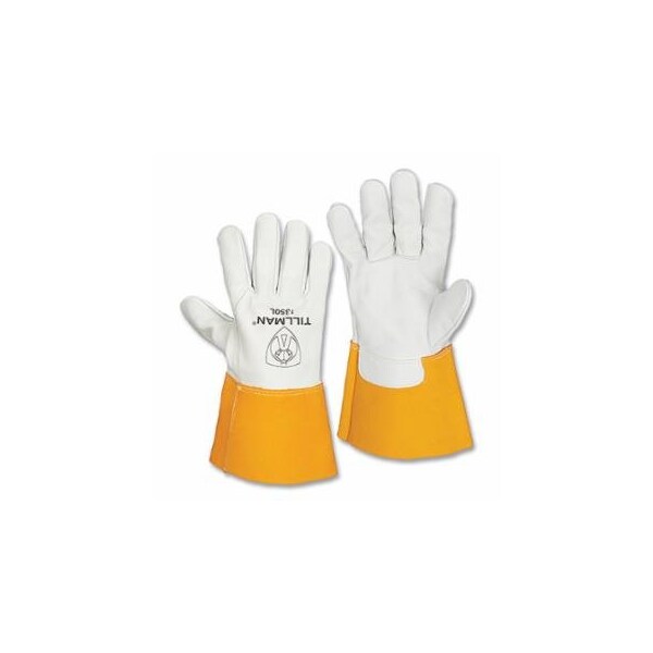 Tillman MIG Welding Gloves, 1350, Top Gr Cowhide Palm/BOH/Split CH Cuff, 2XL, Pearl/Bourbon Brn, 4 in Str, 6PK 724-13502X - main