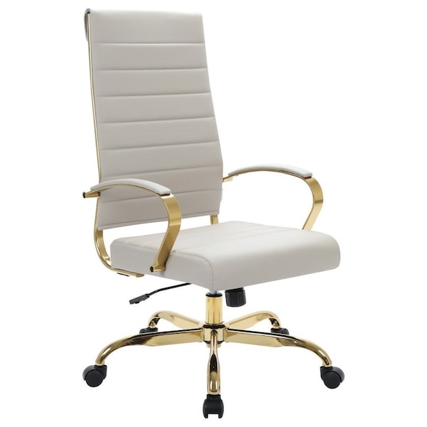Leisuremod Benmar High-Back Leather Office Chair with Gold Frame, Tan BOTG19TL - main