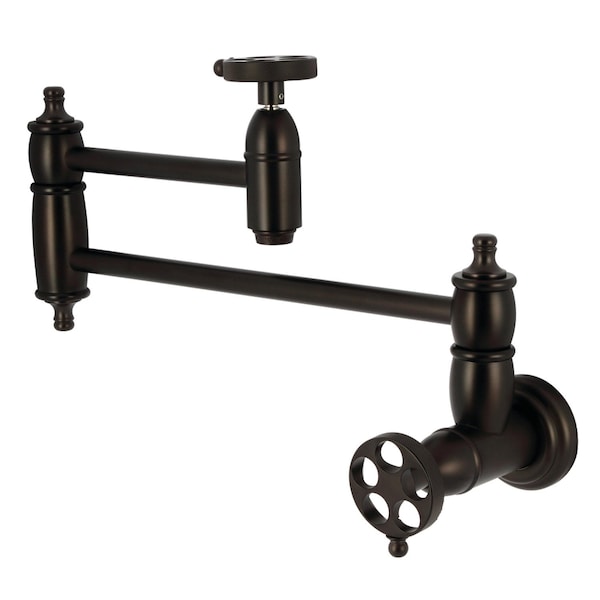 Kingston Brass Wall Mount Pot Filler Faucet with Knurled Handle, Oil Rubbed Bronze KS3105RKZ - main