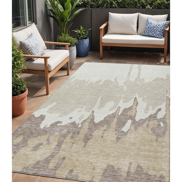 Homeroots 5' X 8' Ivory And Beige Abstract Washable Indoor Outdoor Area Rug 613633 - main