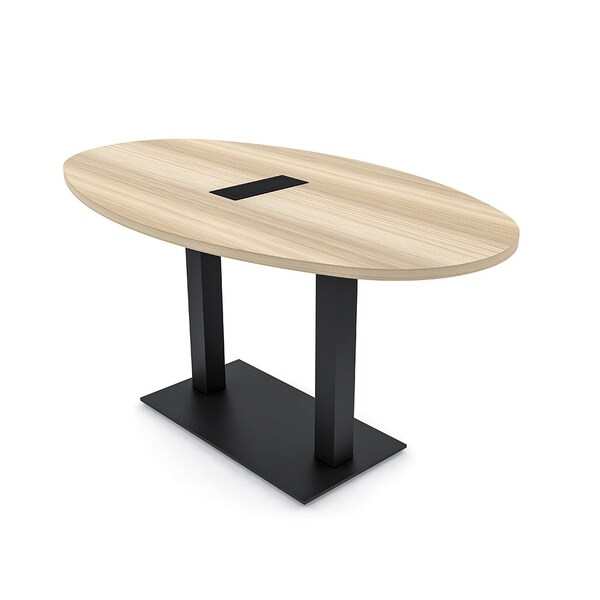 Skutchi Designs Boval Conference Table With Power, 36 in W, 72 in L, Brown HAR-BOVL-36X72-DOU.BK-K525-EBLK - main