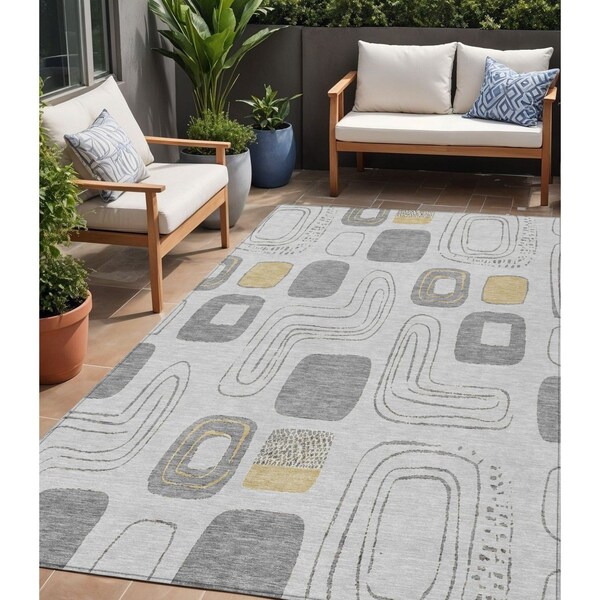 Homeroots 5' X 8' Gray Silver And Gold Geometric Washable Indoor Outdoor Area Rug 616809 - main