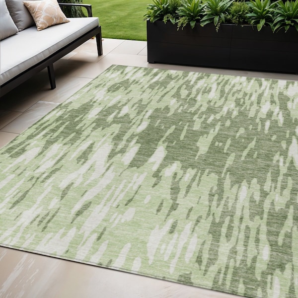 Homeroots 5' X 8' Green And Ivory Abstract Washable Indoor Outdoor Area Rug 612654 - main