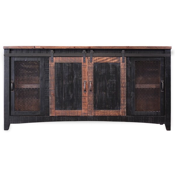 Homeroots 68" Black Solid Wood Cabinet Enclosed Storage Distressed TV Stand 528708 - main