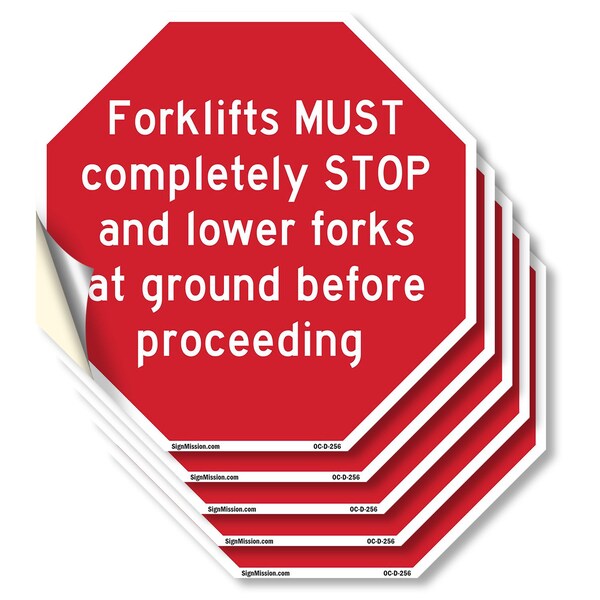Signmission Forklifts Must Completely Stop and, 4 inch X 4 inch, Vinyl Decal, 5PK OC-D-5PACK-4-256 - main