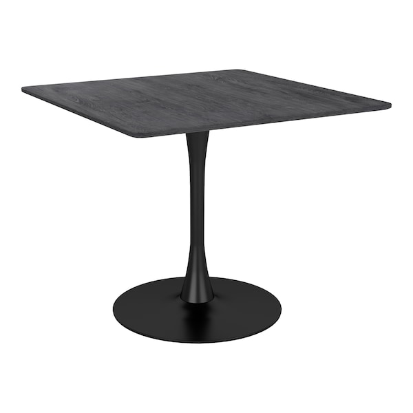 Homeroots 35" Black Wood and Steel Pedestal Base Square Dining Table 602234 - main