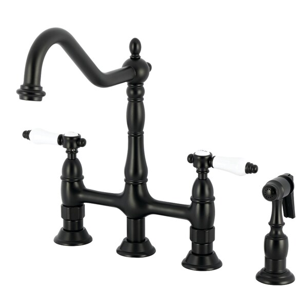Kingston Brass Bridge Kitchen Faucet with Brass Sprayer, Matte Black KS1270BPLBS - main