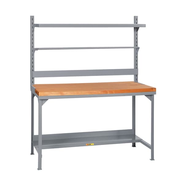 Little Giant Heavy-Duty Butcher Block Packaging Table with Bin Rail, Roll Goods Holder & Shelf WSJ2-3060-36-BR-RG-SHLF - main