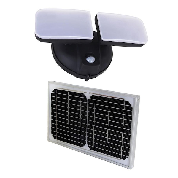 Ee Systems Group 10 watts Black Solar Powered Dual Head Motion Activated Outdoor Integrated LED Flood Light EE828WDC-BP - main