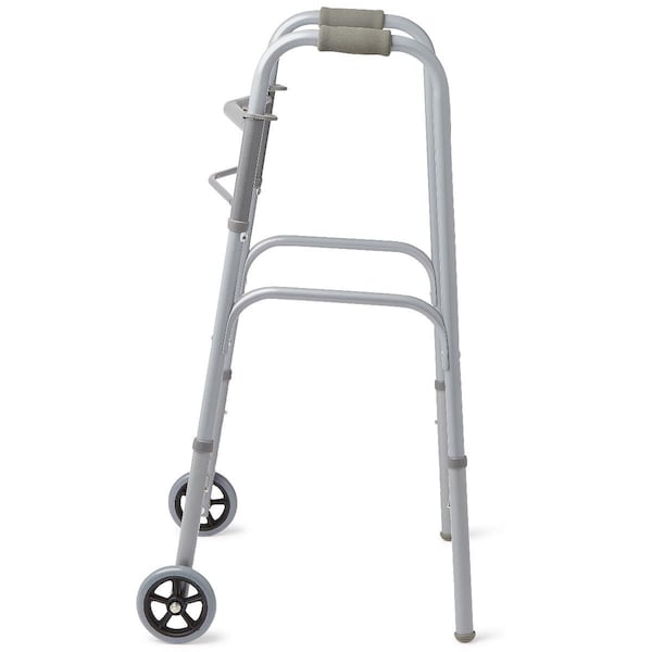 Medline 2-Button Folding Walker with Front Wheels, 4PK MDS86410W54B - main