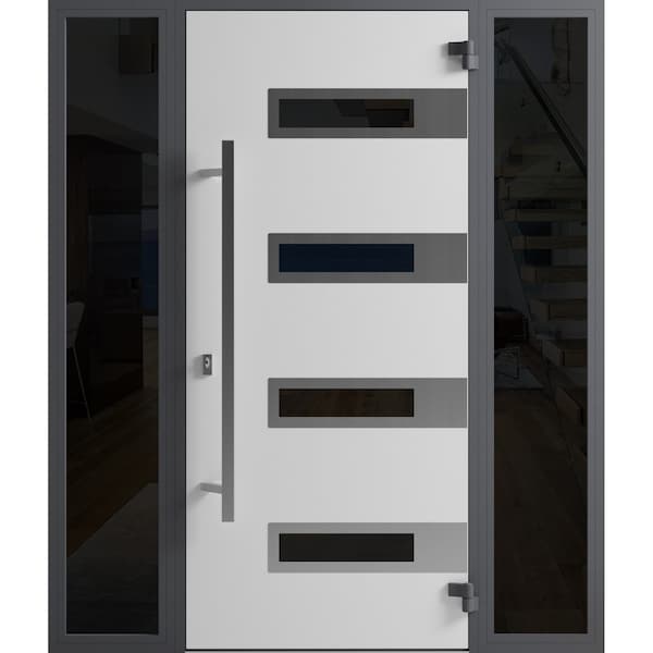 Vdomdoors Front Exterior Prehung Steel Door Ronex0131 Black Enamel 2 Sidelight Exterior Windows Sidelites RONEX0131EXD-BLK-W16+36+16 X H80-LH-I - main