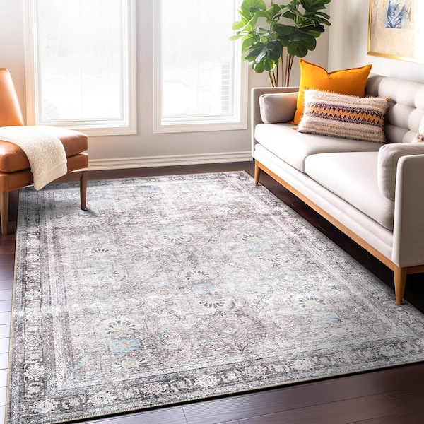 World Rug Gallery Vintage Inspired Machine Washable Non Slip Area Rug 5 ft x 7 ft Olive 6029OLIVE5X7 - main