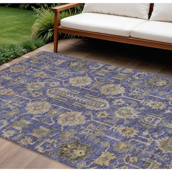 Homeroots 8' X 10' Purple Beige And Taupe Oriental Washable Indoor Outdoor Area Rug 582125 - main