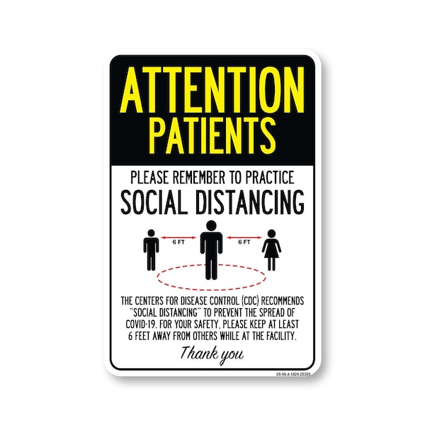 Signmission Public Safety, Patients Practice Social Distancing, 24in X 18in Aluminum, OS-NS-A-1824-25399 OS-NS-A-1824-25399 - main