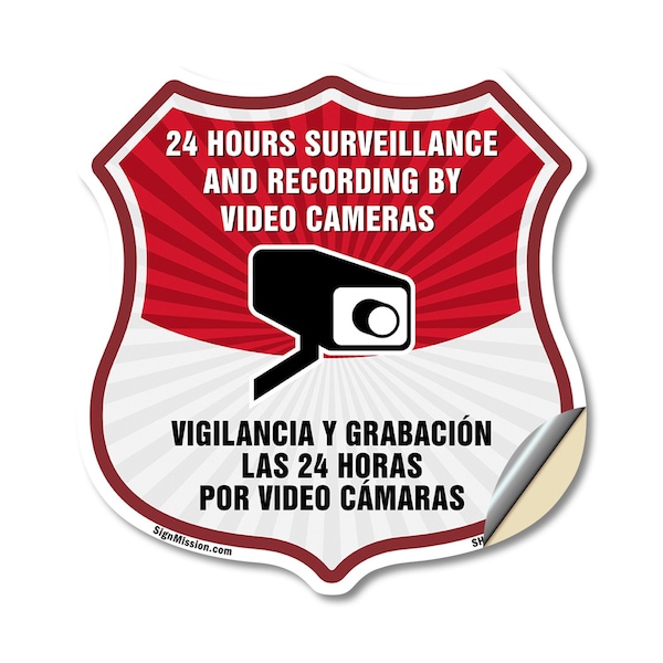 Signmission Bilingual 24 Hour Surveillance Shield Si, 12 Inch X 12 Inch, Vinyl Decal SHI-D-12-363 - main