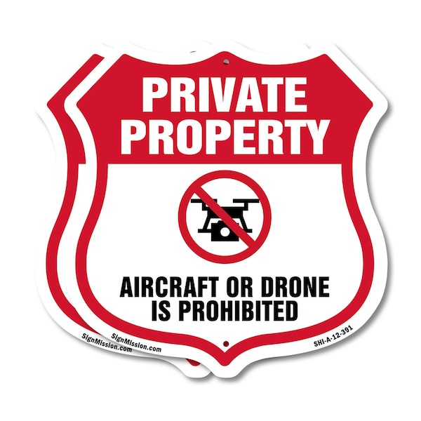 Signmission No Drone Shield Sign Aircraft Or Drone I, 12 inch X 12 inch, Plastic Sign, 2PK SHI-P-2PACK-12-391 - main