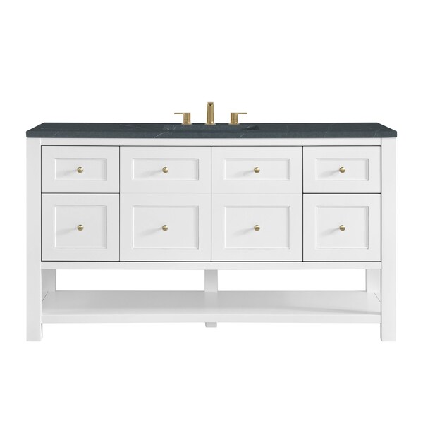 James Martin Vanities Breckenridge 60 in. Single Vanity, Bright White, w/ 3 CM Charcoal Soapstone Quartz Top 330-V60S-BW-3CSP - main
