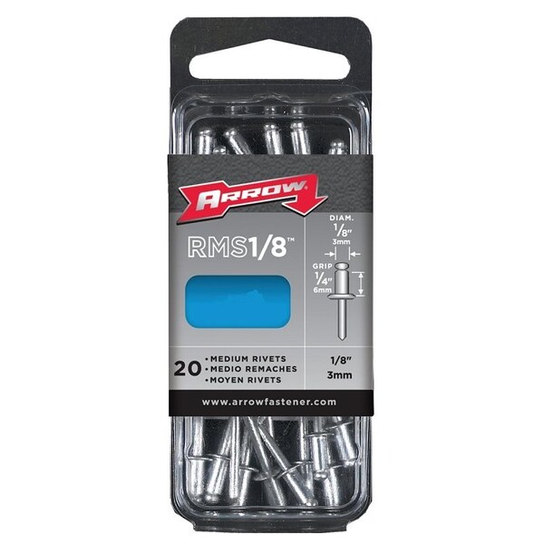 Arrow Fastener Blind Rivet, 1/8 in Dia., 1/4 in L, Stainless Steel Body RMST1/8 - main