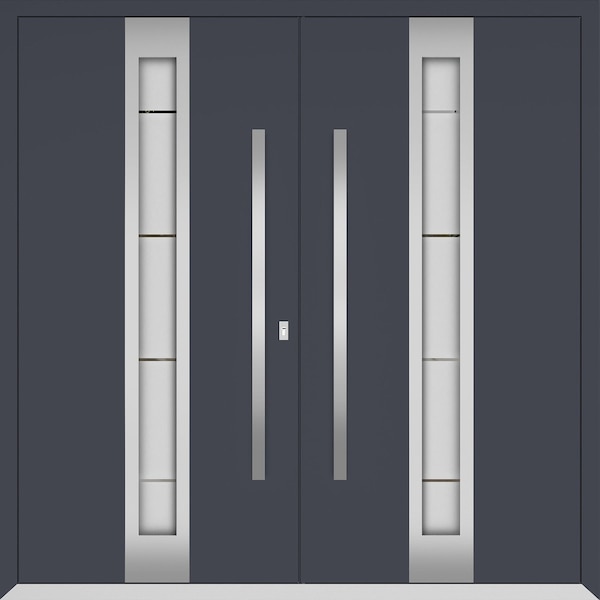 Vdomdoors Metal Double Doors Deux 1717 Gray Graphite Frosted Glass Entry Modern Painted (W72xH96) Left hand O DEUX1717DEXD-GRE-W72xH96-LH-O - main