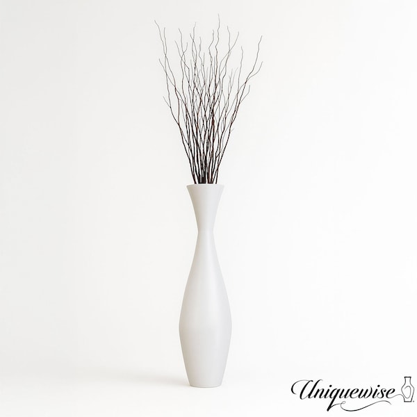 Uniquewise 43in Tall Decorative White Bamboo Floor Vase with 12-Piece 60in Natural Dried Brown Willow Stick QI004233.K2 - main