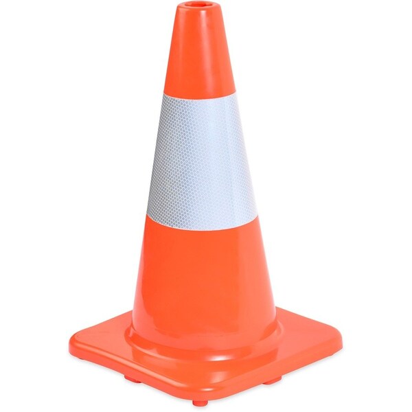 Tatco Traffic Cone, PVC, 18" Height, 2.4 lbs, Orange/Silver 25500 - main