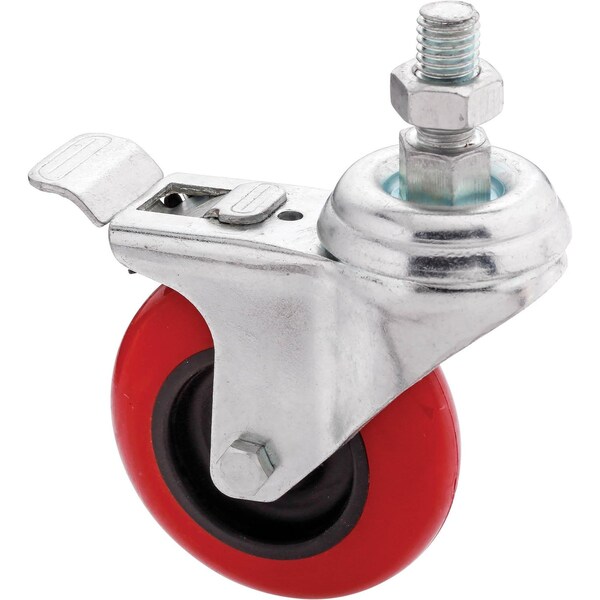 Steelex 3" Red Polyurethane Swivel Caster w/ Brake, Threaded D2614 - main