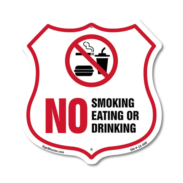 Signmission No Smoking Shield Sign No Smoking Eating, 12 Inch X 12 Inch, Plastic Sign SHI-P-12-400 - main