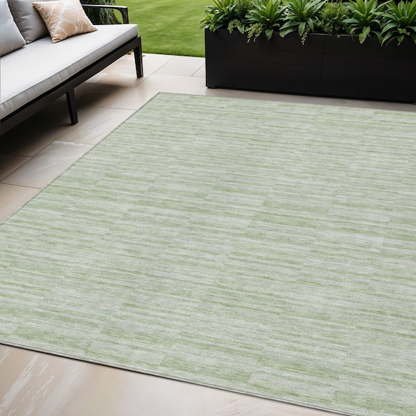 Homeroots 5' X 8' Sage And Green Striped Washable Indoor Outdoor Area Rug 587957 - main