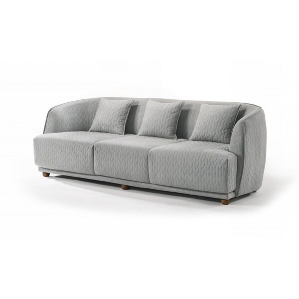 Homeroots 85" Gray Geometric Sofa And Toss Pillows With Brown Legs 480914 - main
