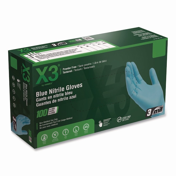 Ammex Industrial Nitrile Gloves, Small, Blue, 100PK X342100 - main