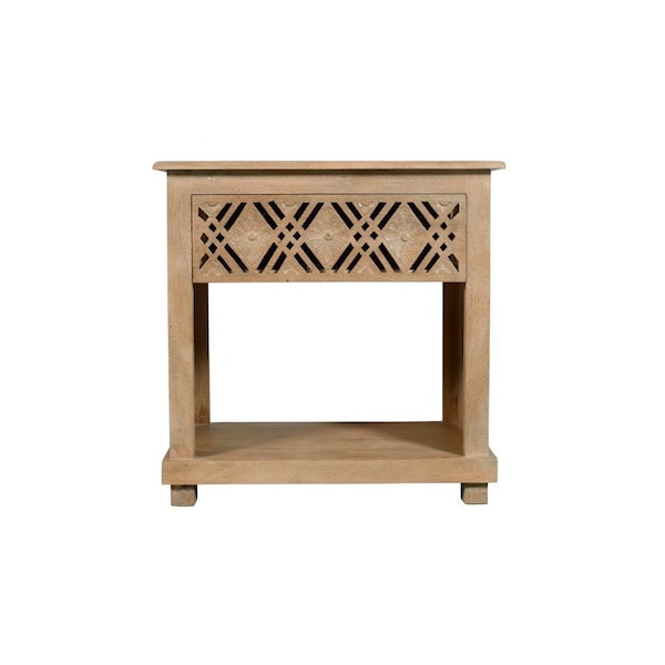 Homeroots 28" Beige Solid Wood Distressed One Drawer Nightstand 555400 - main