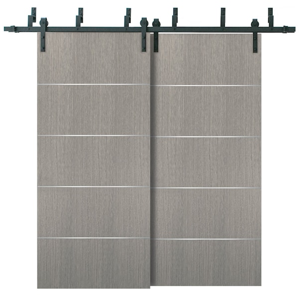 Sartodoors Barn Bypass Doors with 6.6ft Hardware, Planum 0020 Grey Oak, Sturdy Heavy Duty Rails Kit Steel Set, PLANUM0020BBB-SD-6084 - main