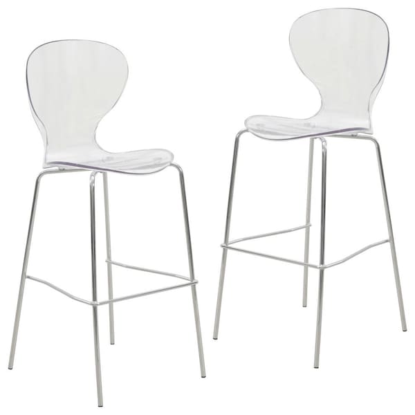Leisuremod Oyster Acrylic Barstool with Steel Frame in Chrome Finish, Clear, 2PK OC31CL2 - main