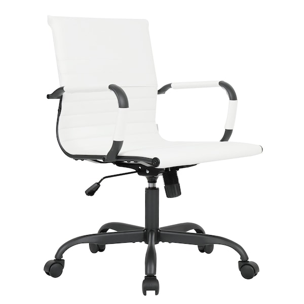 Leisuremod Harris Faux Leather Office Chair - Mid-Back Ergonomic Swivel Desk Chair, Iron Base HOBL19WL - main