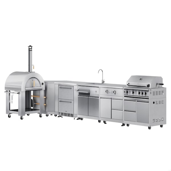 Koolmore Wood Fire Pizza Oven, Corner Cabinet, Fridge and Cabinet, Sink, Side Burner, BBQ Grill with Cabinet KM-OKSKIT-CONFIG112 - main
